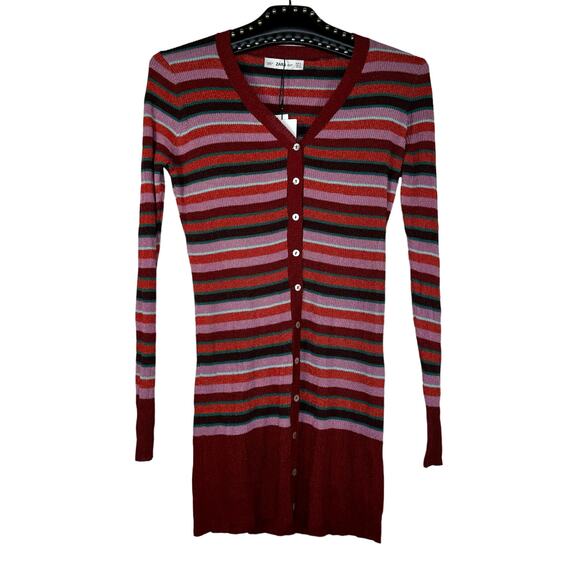 Zara Stripe Metallic Thread Knitwear Cardigan Sweater Small NWT - Picture 15 of 15